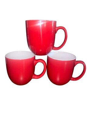 Set Of 3 Red Stoneware Coffee Mugs 4.5" Tall Microwave & Dishwasher Safe